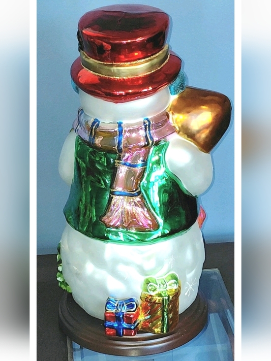 2004 Thomas Pacconi Classics Christmas Glass Snowman Wood Base HandBlown/Painted - Picture 5 of 9